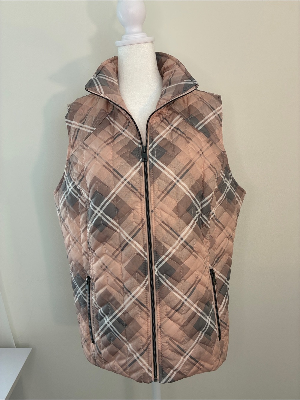 Christopher & Banks Pink and Gray Plaid Vest
